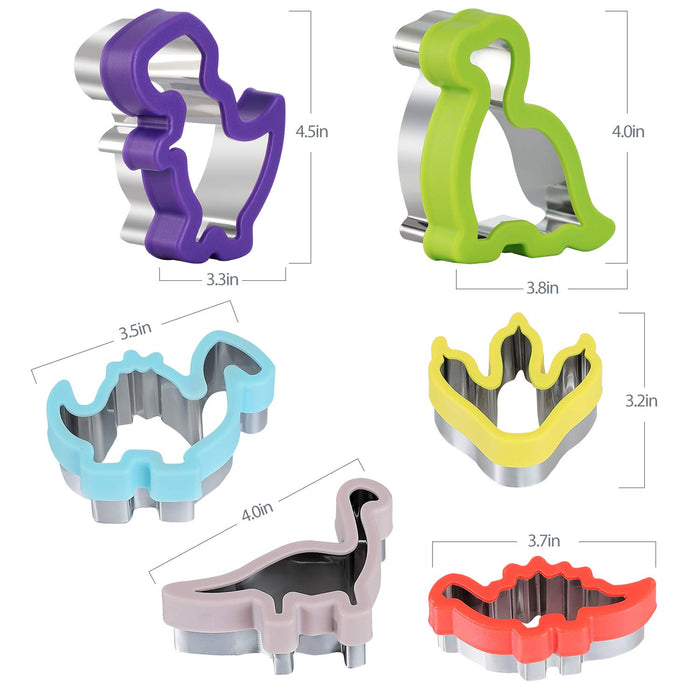 Dinosaur Cookie Cutters Set, 6pcs, Stainless Steel Shaped Cookie Candy Food Cutters Molds for DIY, Kitchen, Baking