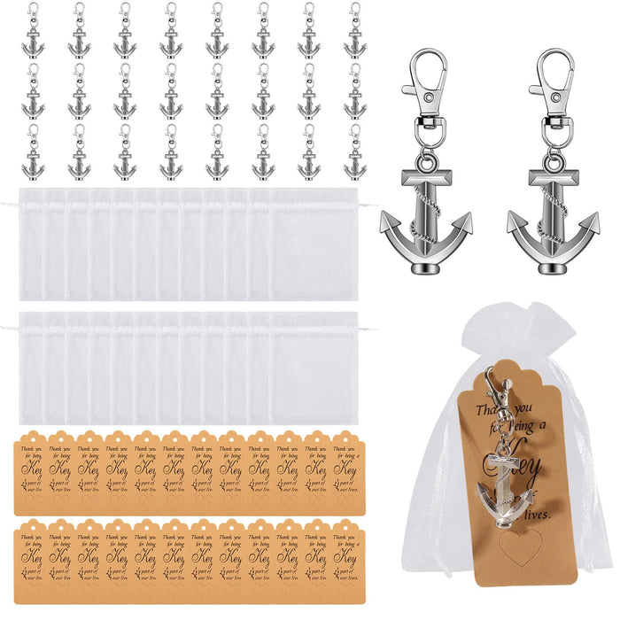 Fivebop 24 Pcs Anchor Keychains Wedding Party Favors with Escort Card Tags & Drawstring Bags, Vintage Boat Anchor Key Rings