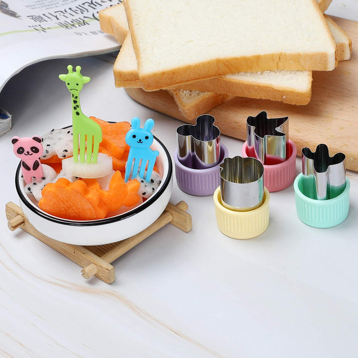 Vegetable Cutters Shapes Set, 12pcs Stainless Steel Mini Cookie Cutters,  Vegetable Cutter and Fruit Stamps Mold + 20pcs Cute Cartoon Animals Food