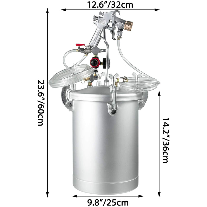 VEVOR 2.5 Gallon High Pressure Pot Paint Sprayer Lacquer Dual Hose Full Kit Pro