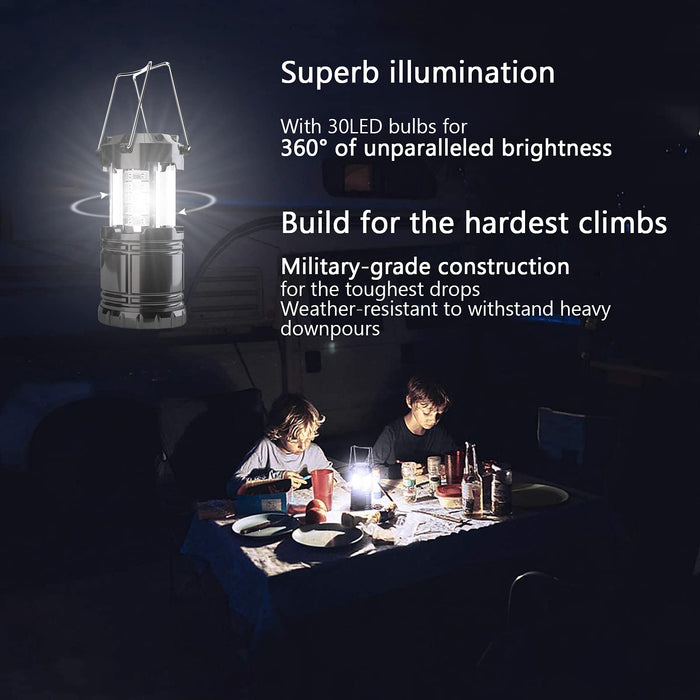 4 Pack Portable LED Camping Lantern Outdoor 30 LEDs Flashlights IPX4 Water  Resistant Lamp Battery Powered Light for Camping, Hiking, Survival kits for  Emergency, Power Failure, Hurricane