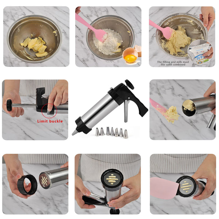 Cookie maker,Cookie Gun,Stainless Steel Biscuit Press Spritz Cookie press  Gun with 20 Cookie Discs and 4 Nozzles for DIY Biscuit Maker,cookie maker