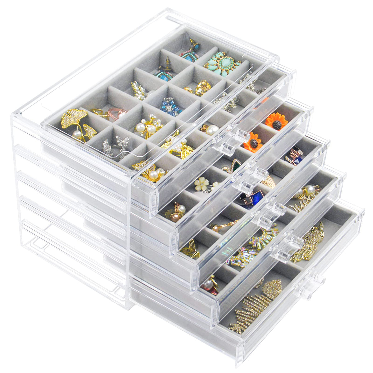 Acrylic Jewelry Organizer, Clear Jewelry Box with 4 Drawers, Velvet Display  Case