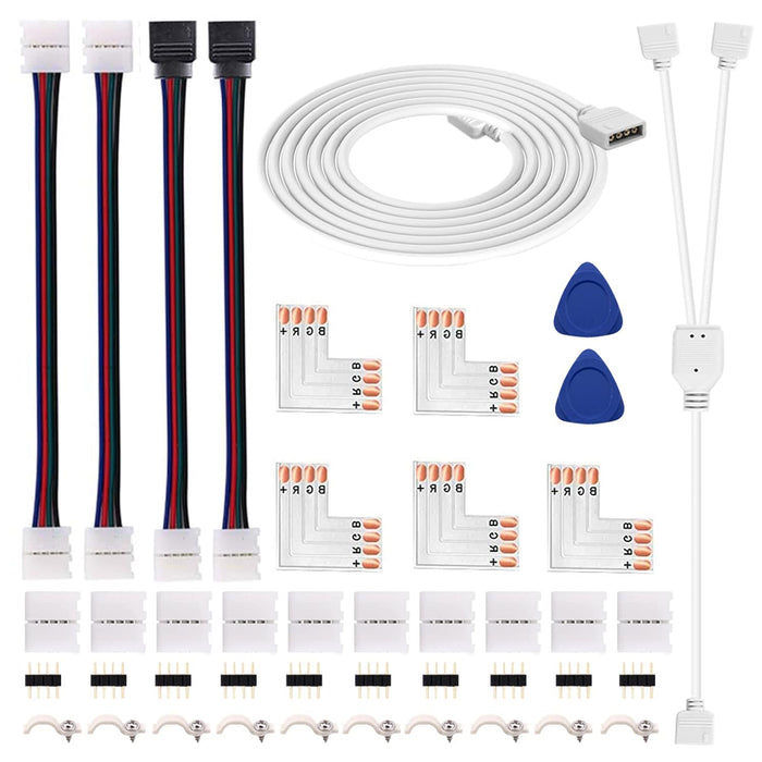 Icreating 4 Pin Led Connector, 4-Pin Led Strip Connector Kit Includes Led Connectors L Shape For Strip Lights 4Pin 10Mm Led