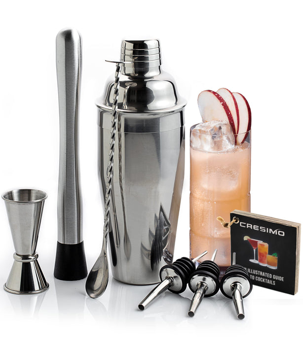 24 Oz Cocktail Shaker Set with Premium Drink Mixer Accessories: Drink Shaker with Strainer, Jigger, Twisted Bar Spoon, Muddler