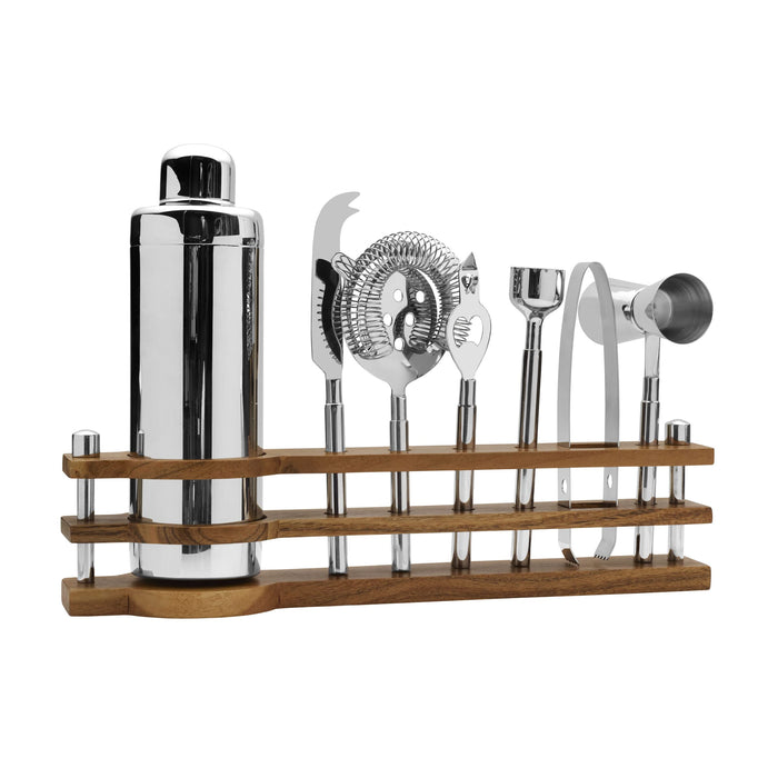 Mikasa Bliss Bar Tool Set with Wooden Stand, 8 Piece, Stainless Steel