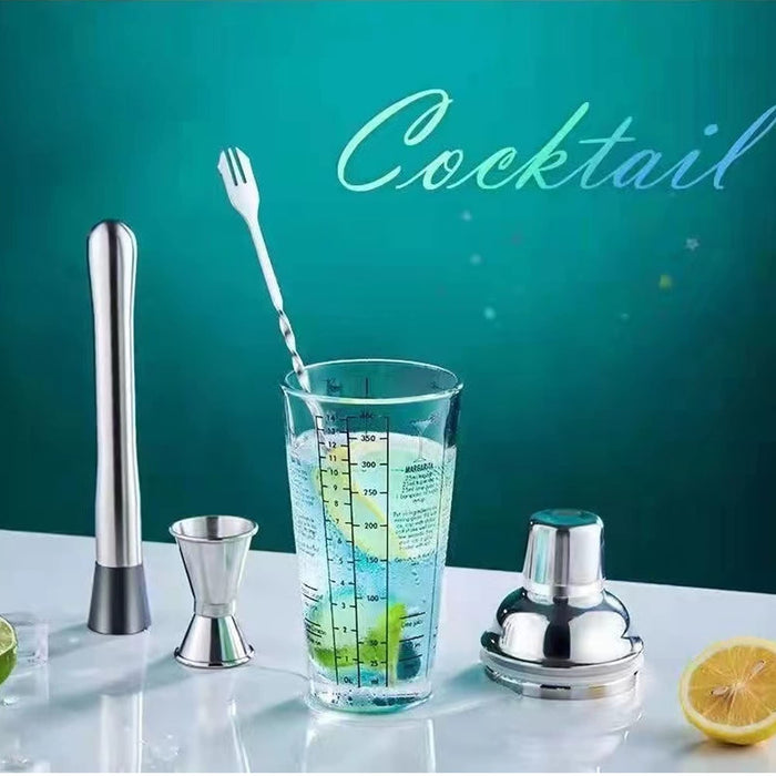 Mellyhan Glass Cocktail Shaker, 14oz Measured Mixing Glass Shakers cups with Measuring Jigger & Mixing Spoon and Stainless Steel Bar Set Tools Bartender Kit
