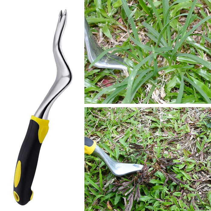 yuntop 1 Pcs Aluminium Alloy Garden Weed Puller Tool, Hand Weeder Tool with Ergonomic Handle Root Removal Weed Puller for Flower, Planting and Weed Removal (Yellow)