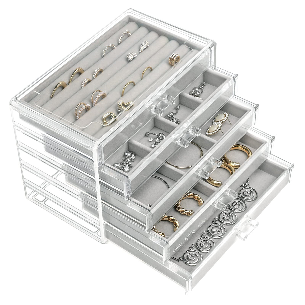 Acrylic Jewelry Box with 5 Drawers, Clear Earring Storage Organizer Display  Case