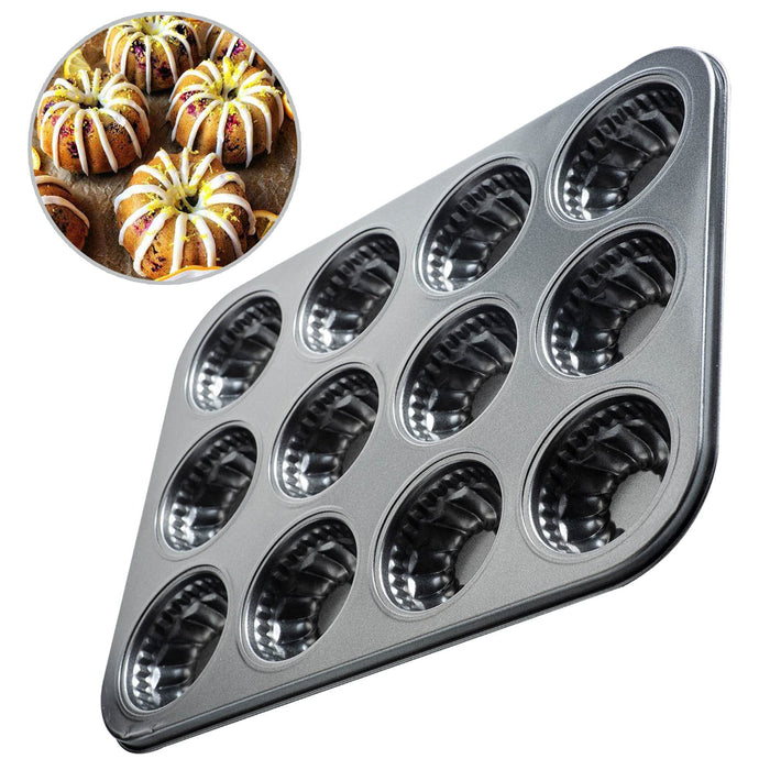 Mini Bndt Cake Pan, Nonstick Brownie Bowl Pan 12-Cavity Fluted Small Round  Cake Tray Shortcake Pan Mold for Fall Baking Thanksgiving Muffin Bavarois