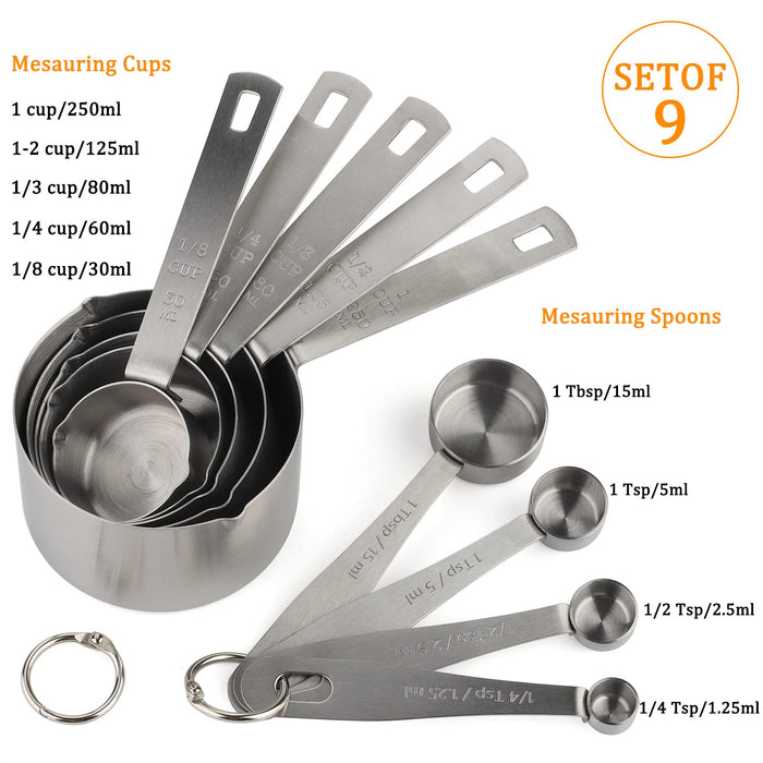 Cuisipro Stainless Steel 9 Piece Measuring Cup and Spoon Set 