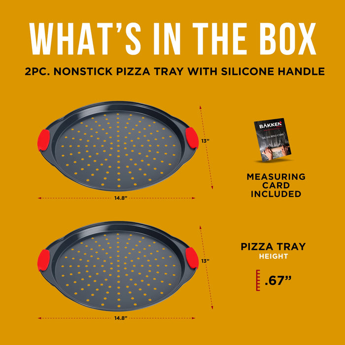 Pizza Tray – 2 Round with Silicone Handles – Carbon Steel Pizza Pan wi —  CHIMIYA