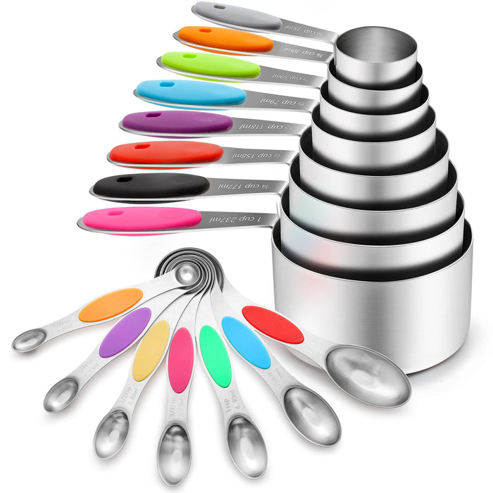 16 Pcs Stainless Steel Measuring Cups and Spoons Set, YIHONG Metal