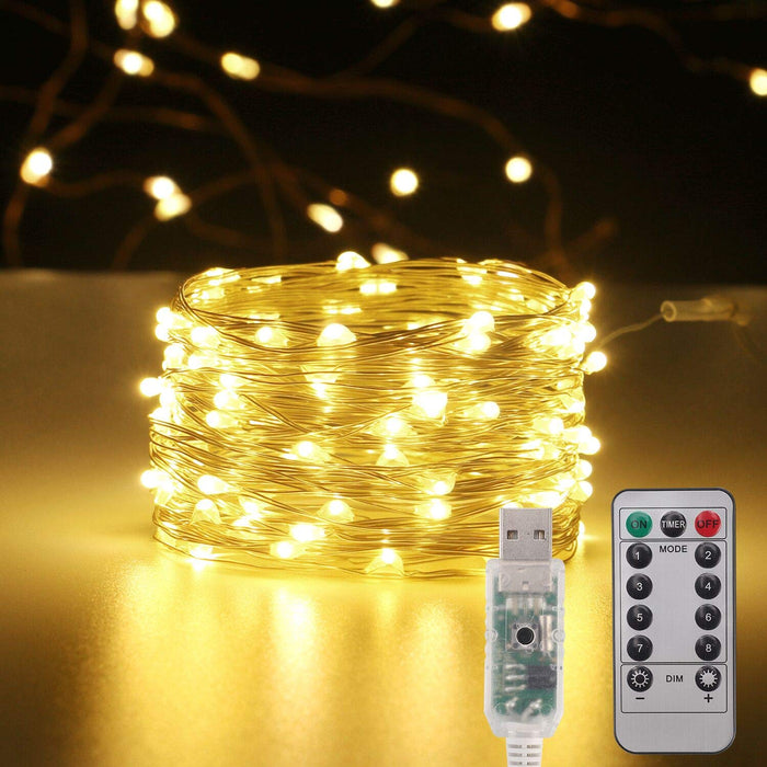 33 Ft-100 LED Christmas Decoration Fairy Lights Battery Operated,Green Wire  Mini Light with Waterproof, Timer,Remote Control,8 Lighting Modes,Home Tree  Indoor Outdoor Holiday Wedding Party Decor 