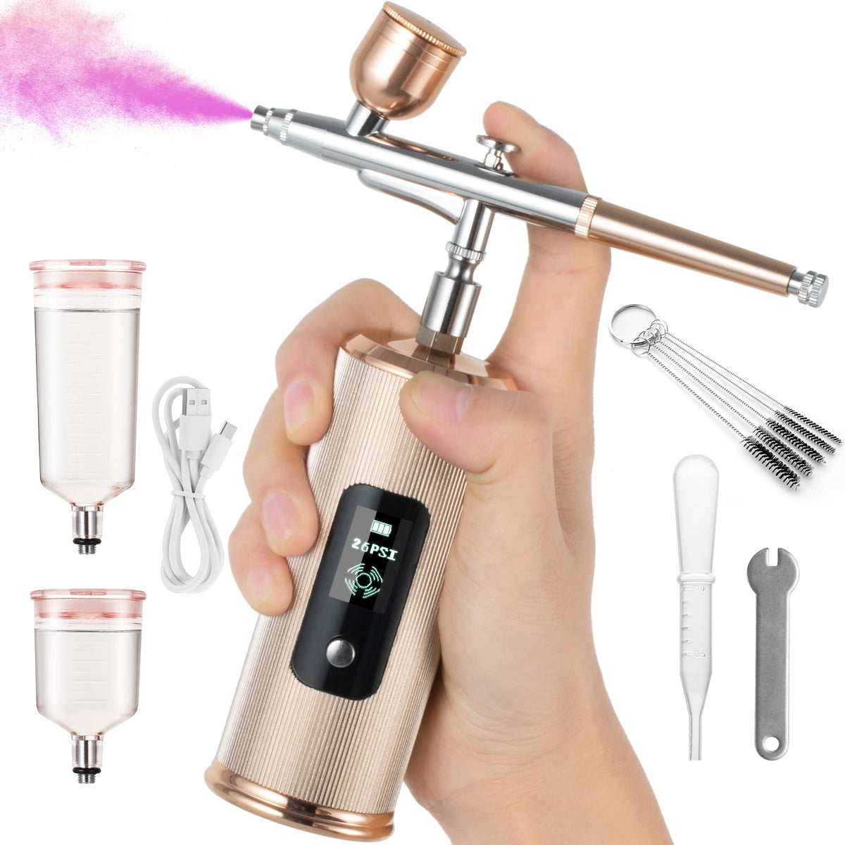 Cordless Airbrush Kit With Compressor,32 Psi Handheld Set, Dual Action  Airbrush For Nail Art,painti