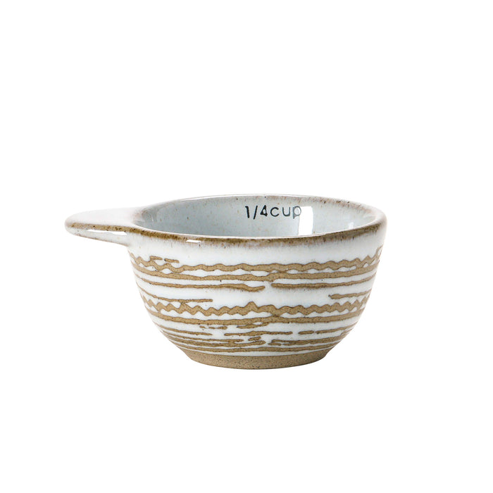 Stoneware Measuring Cups with Wax Relief Pattern, White, Set of 4