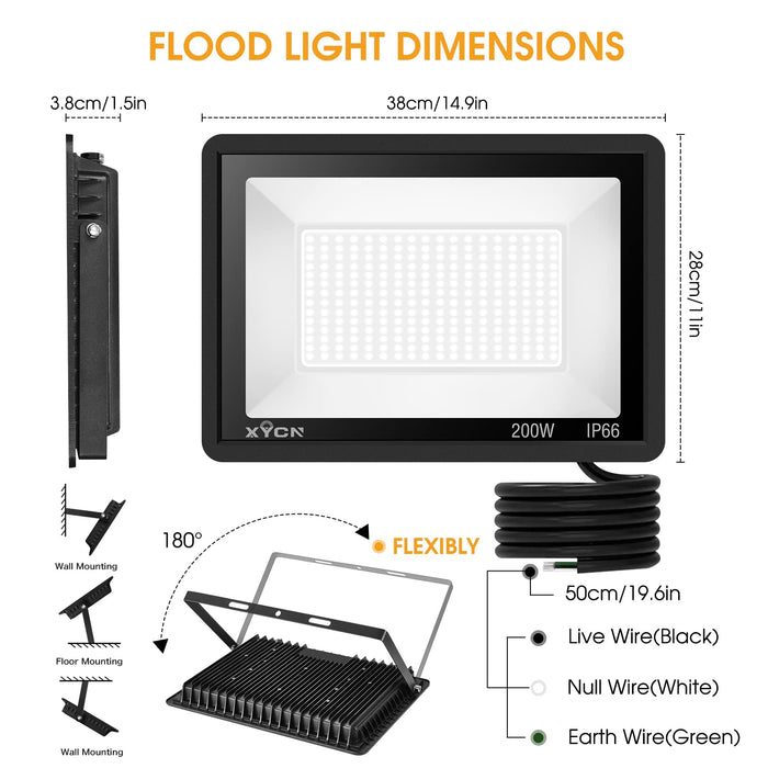 XYCN 200W LED Flood Light Pack, 22500lm Super Bright Security Lights —  CHIMIYA
