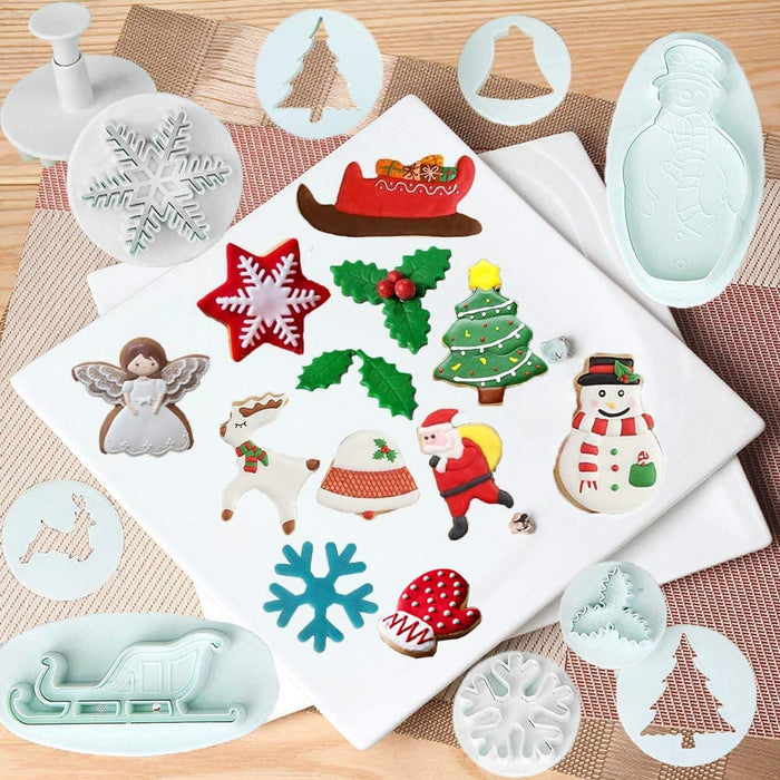 INSPEE 22 Pieces Christmas Fondant Cake Cookie Plunger Cutter Sugarcraft Snowflake Snowman Christmas Tree Leaf Shape Decorating