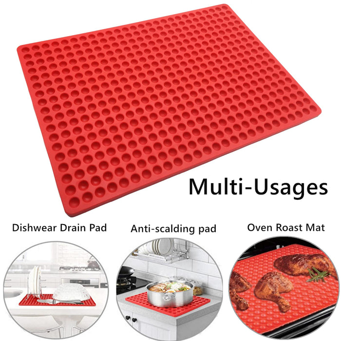 JOERSH 468-Cavity Mini Round Silicone Mold, Chocolate Drops Molds with Baking Scraper, Semi Sphere Gummy Candy Molds, Dog Treats Baking Mat for Jelly Caramels Cookies Small Dot Cake Decoration (Red)