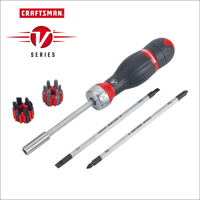 CRAFTSMAN V-SERIES 3 in 1 Ratcheting Screwdriver Set with Assorted Multi-Bits, 18 Piece (CMHT68142V)