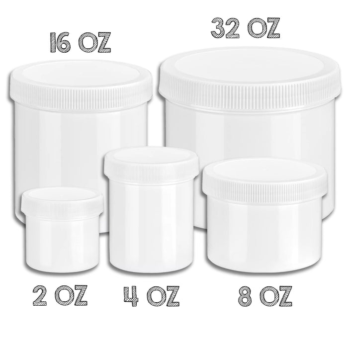Plastic Cosmetic Containers Low Profile Wide Mouth White Jars with Lids 1  oz. (White / Black Cap)