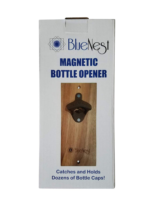 Magnetic Wall Mounted Bottle Opener with Cap Catcher and Mounting Kit, Wooden Bottle Opener for Home, Bar, Kitchen, Grilling Area