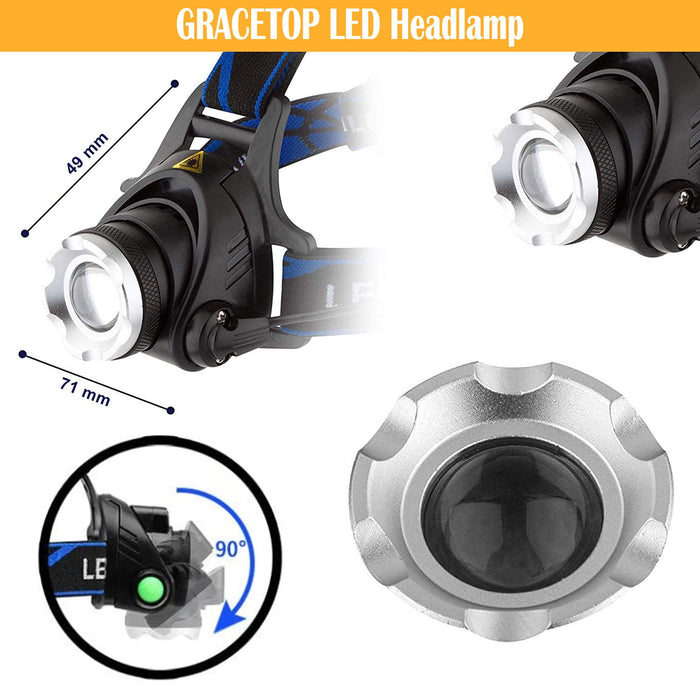 GRACETOP LED Headlamp,1800 Lumens Zoomable Waterproof LED Head lamp Fl —  CHIMIYA