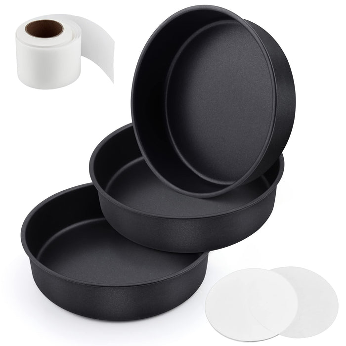 P&P CHEF Nonstick 8 Inch Cake Pans with Handles Set of 3 Round