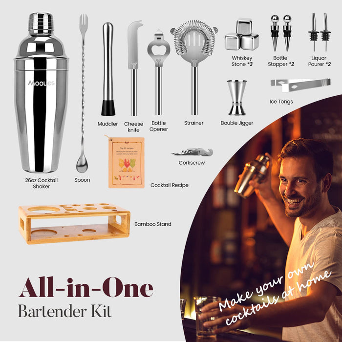 18-Piece Bar Set Bartender Kit Cocktail Shaker Set Bar Tools with Rotating  Stand