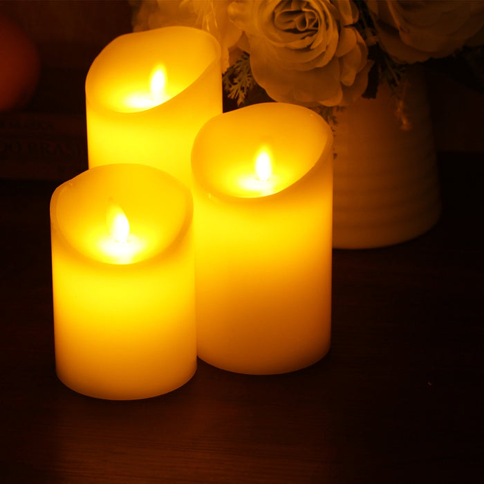 Battery Operated LED Motion Flame Real Wax Candles- Set of 3