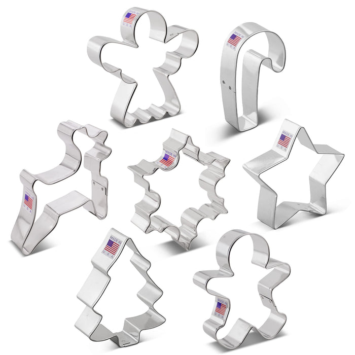 Christmas Cookie Cutter Set 7 Pieces with Recipe Booklet, Snowflake, Star, Christmas Tree, Gingerbread Man, Angel, Reindeer