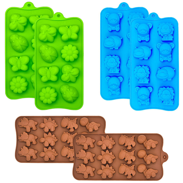 4 Silicon Gummy Hard Candy Molds, 2 dinosaurs 1 gummy worms and 1 robot  Candy