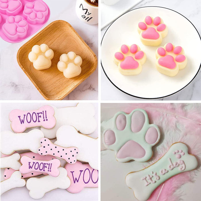 RUGVOMWM Dog Paw Shaped Silicone Molds, 10 Cavity Puppy Dog Paw Bone Silicone Mold, and 3 Packs Bone Cookie Cutters - Baking Mold
