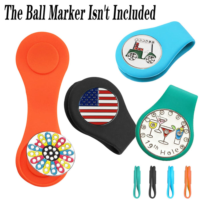 FINGER TEN Golf Hat Clip Ball Marker Holder 4 Pack Upgrade Silicone with Strong Magnetic Attach to Pocket Cap Edge s for Golfers Men Women Kids