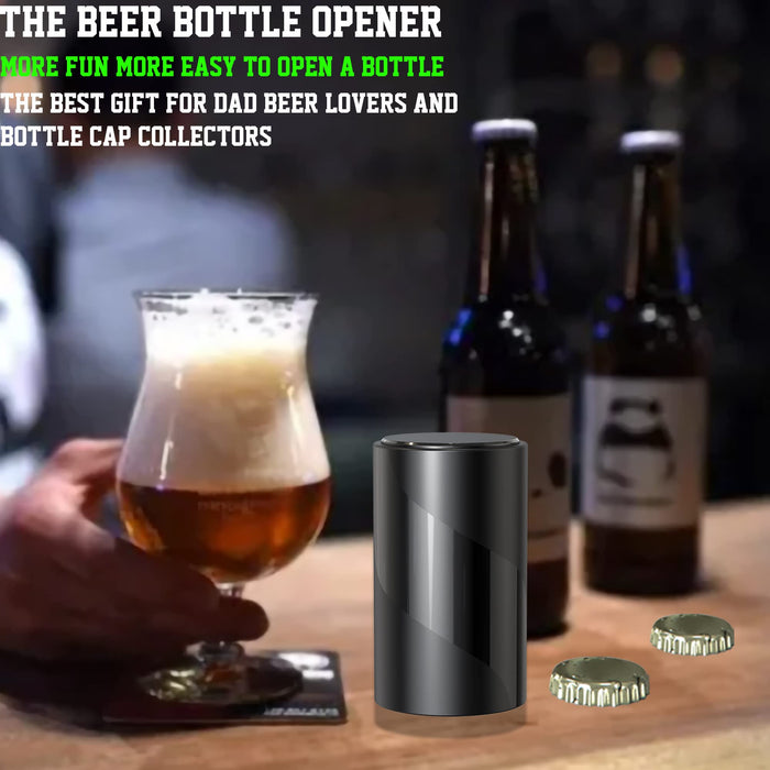 2 PACK Push Down-Pop Off Beer Bottle Opener with Magnetic Cap Catcher No Damage to Caps,Automatic Decapitator Beer/Soda Magnet