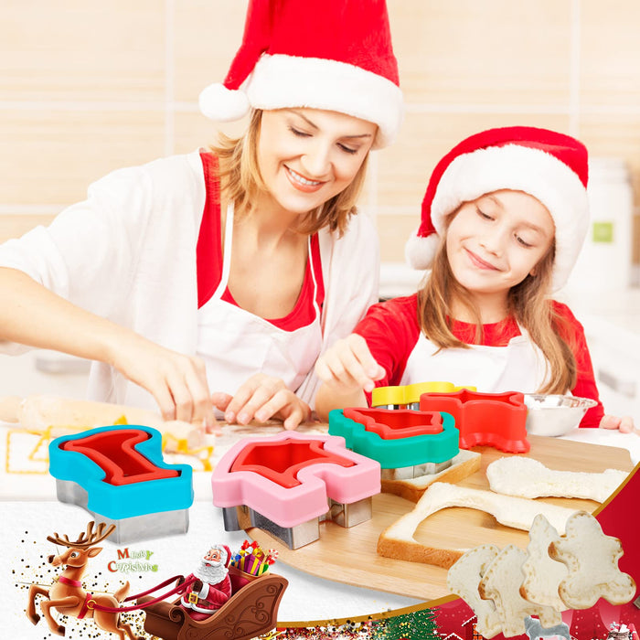 DYRICH Christmas Sandwich Cutter for Kids, 4Pcs Food-grade Stainless Steel Uncrustables Sandwich Maker