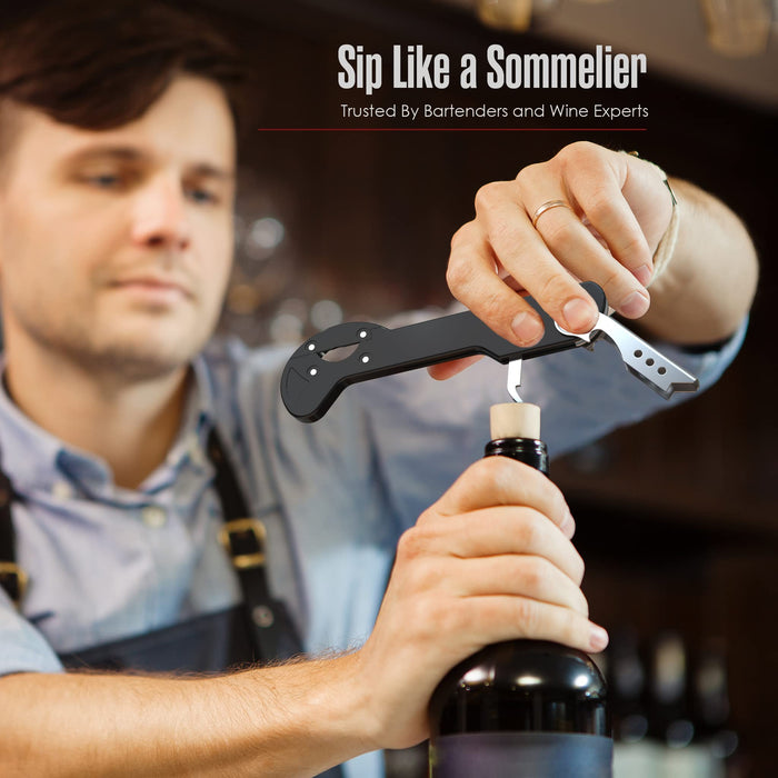 Houseables Boomerang Wine Opener, Corkscrew, 5 1/4”, Black, Cork Screw, No Blade, Foil Cutter, 3 in 1, for Waiters, Servers