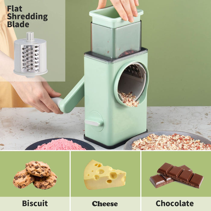 Manual Rotary Cheese Grater Large,Stainless Steel Drum Vegetable Slicer for Kitchen with 3 Interchangeable Food Shredder for Vegatables, Nuts