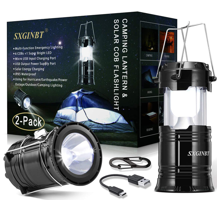 Solar Lantern, Camping Lantern, SXGINBT 2-Pack Lantern Flashlights