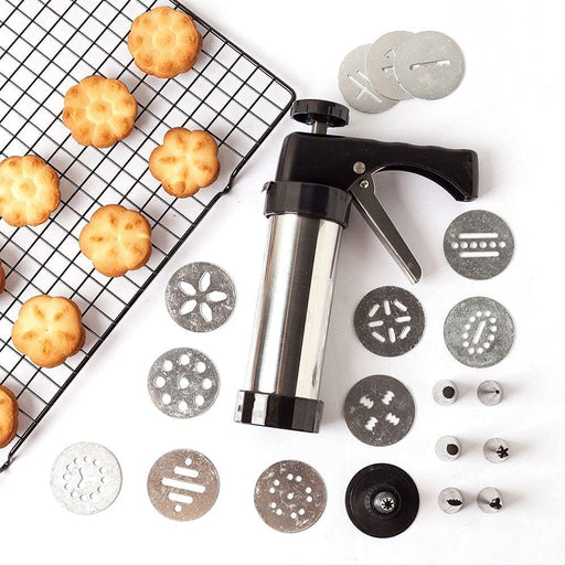 KeepingcooX Cookie Maker Press Gun Kit - Multifunctional Comfort Grip Cookie Press Pump - DIY Plastic Biscuit Maker Cake Decorating Set with 16 Discs