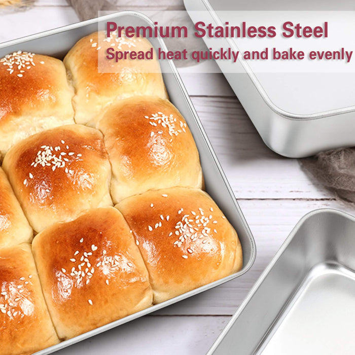 P&P CHEF 8 Inch Square Baking Cake Pan with Lid, Stainless Steel