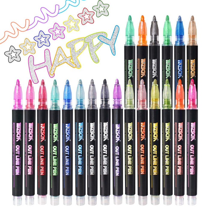 Double Line Outline Pens - 12 Colors Self Outline Metallic Markers Double  Line Pen, Outline Markers Pens for Art, Drawing, Greeting Cards, Craft