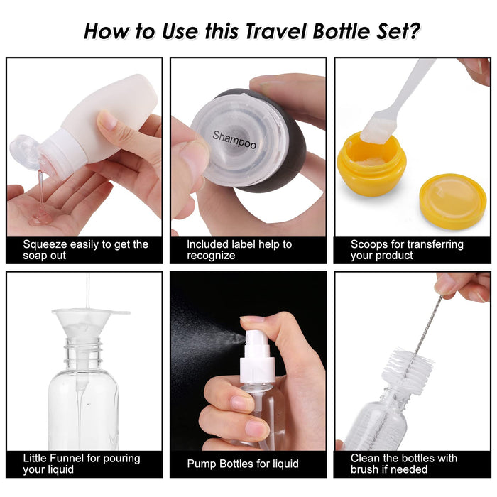 Beveetio 17 Pack Travel Bottles TSA Approved, 3OZ Leakproof Silicone  Refillable Travel Size containers for Toiletries