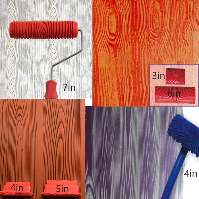 Wood Graining Tool Set, 6pcs 7" Fake Wood Grain Roller Painting Tool with Handle DIY Rubber Graining Tool Paint Look Like Wood for Wall Room Art Paint Decoration