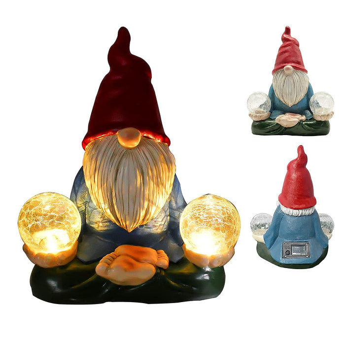NC Garden gnome Statue-Resin gnome Magic Ball with Solar LED Lights, Outdoor Summer Garden Lawn Fun Decoration, Decorative s,Size:10.6in×7.9in×6.4in, Red