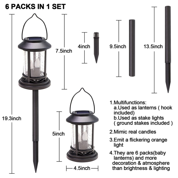 Beautyard Outdoor Solar Candles Lights Flickering Decorative Lantern Stake Lighting for Garden, Backyard, Lawn, Pathway, Patio Accessories and Decor ( 6 Pack , Black )