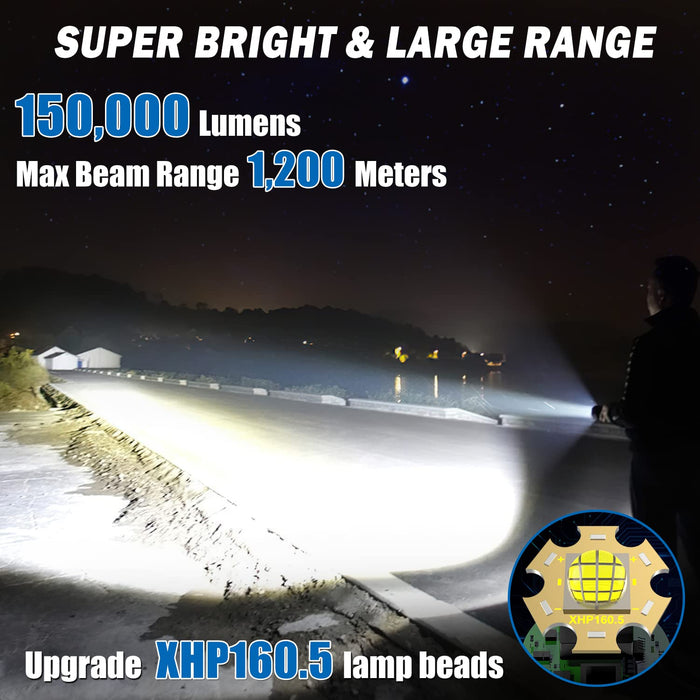 Flashlights High Lumens 150000, Rechargeable Super Bright XHP160.5 LED —  CHIMIYA
