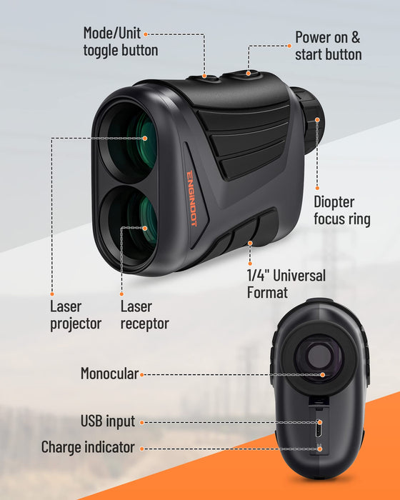 ENGiNDOT Golf Rangefinder 900 Yards 7X Magnification Rechargeable Laser Range Finder with Slope,High-Precision Flag Pole Locking/Range/Speed/Angle Measurement, Distance Finder for Golf & Hunting