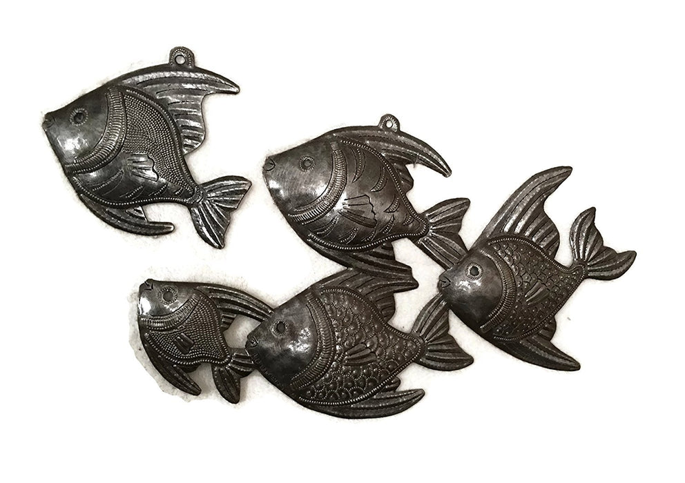 Small Decorative Fish, Metal Wall Hanging Decorations, Indoor or Outdoor Display, Handmade in Haiti, 14 x 8 and 5 x 5 Inches