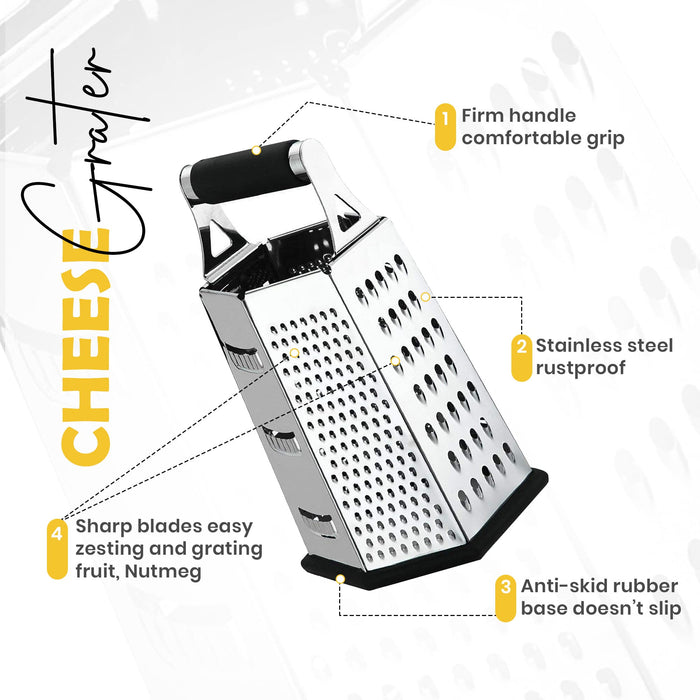 Tablecraft Stainless Steel Cheese Grater, Professional Handheld 4 Sided  Kitchen Shredder Peeler Shaver Box, Best for Parmesan Cheese, Vegetables